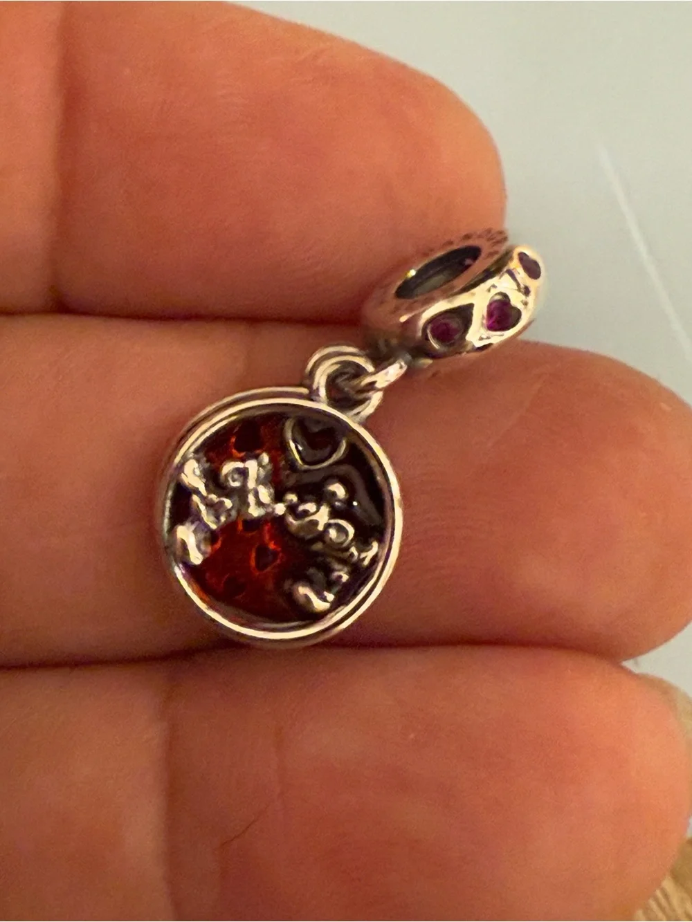 Pandora Red Heart Glitter Dangle Charm